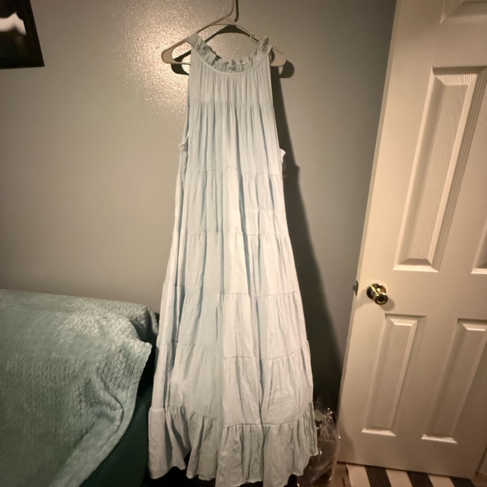 Light Blue Sleeveless Maxi Dress